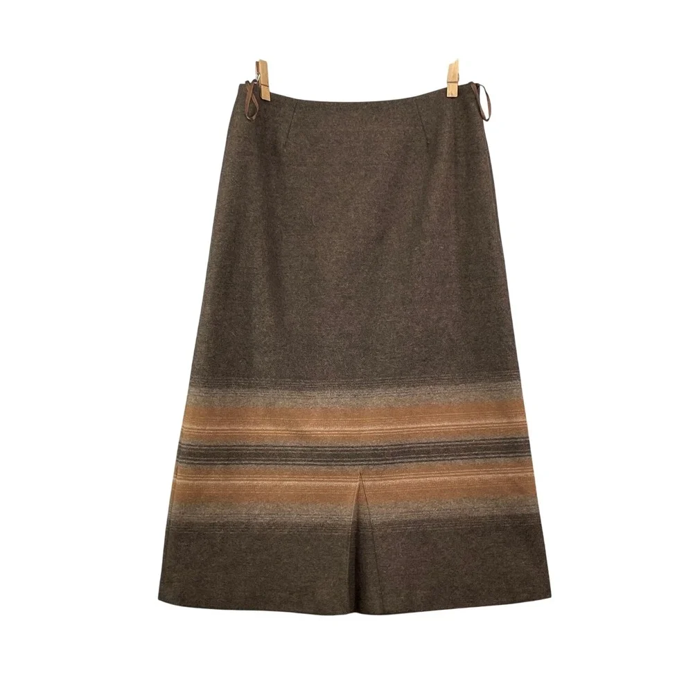 Cabela's Wool Skirt Women 16 Brown Striped Virgin Wool A-Line Long Outdoor Lined